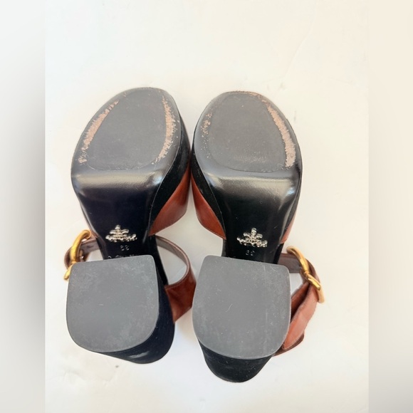Prada Black/Brown Velvet & Leather Platform Block Heel Ankle Strap Sandals EU 39 - Picture 7 of 9